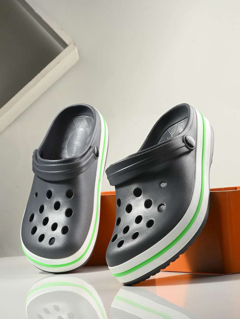 men solid grey slip on clogs