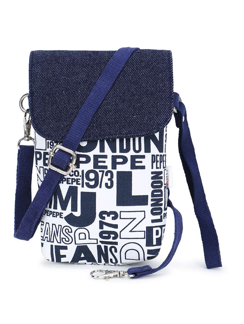 white canvas printed sling bag