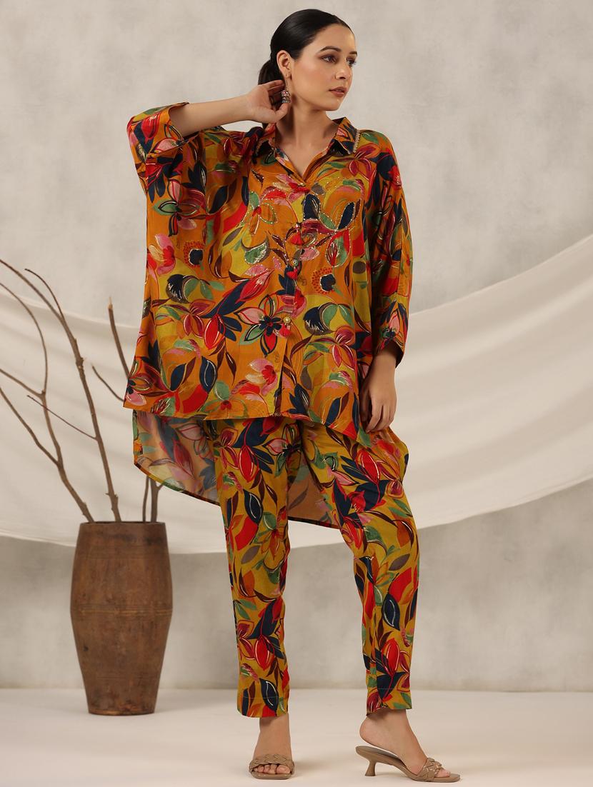 women mustard shirt collar co-ord sets - 20487166 - Standard Image - 1