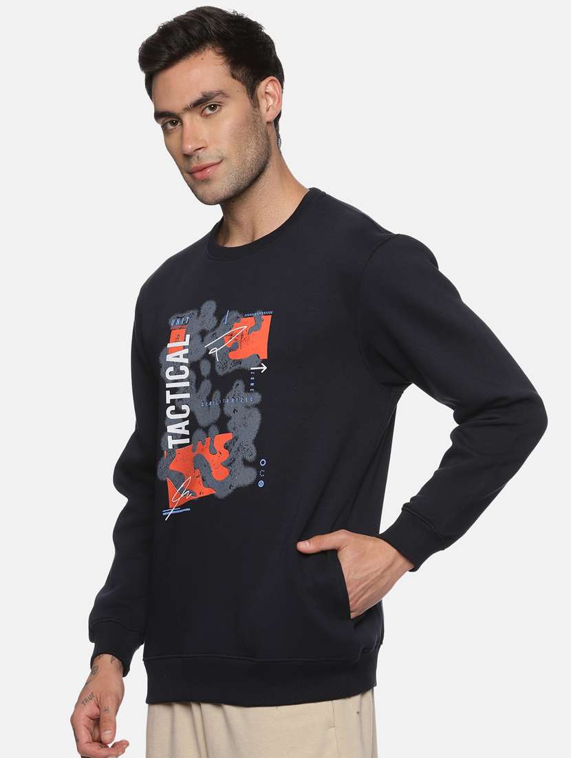 men chest print fleece sweatshirt - 20487183 - Standard Image - 1