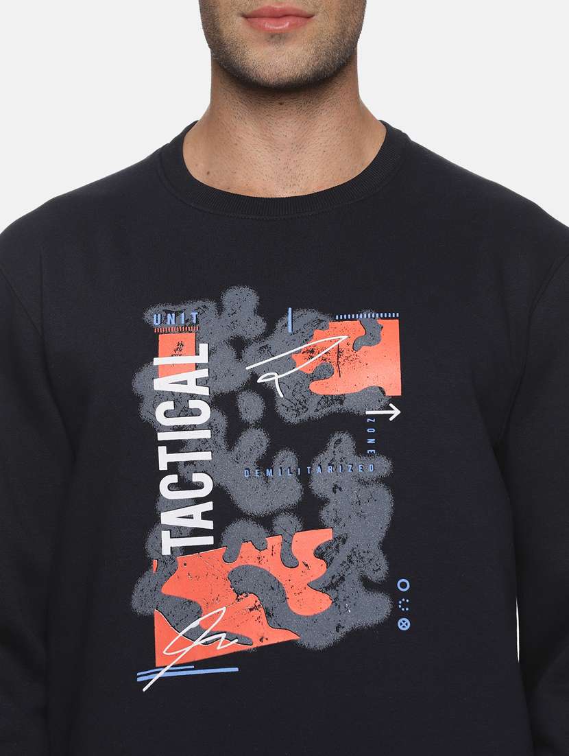 men chest print fleece sweatshirt - 20487183 - Standard Image - 4