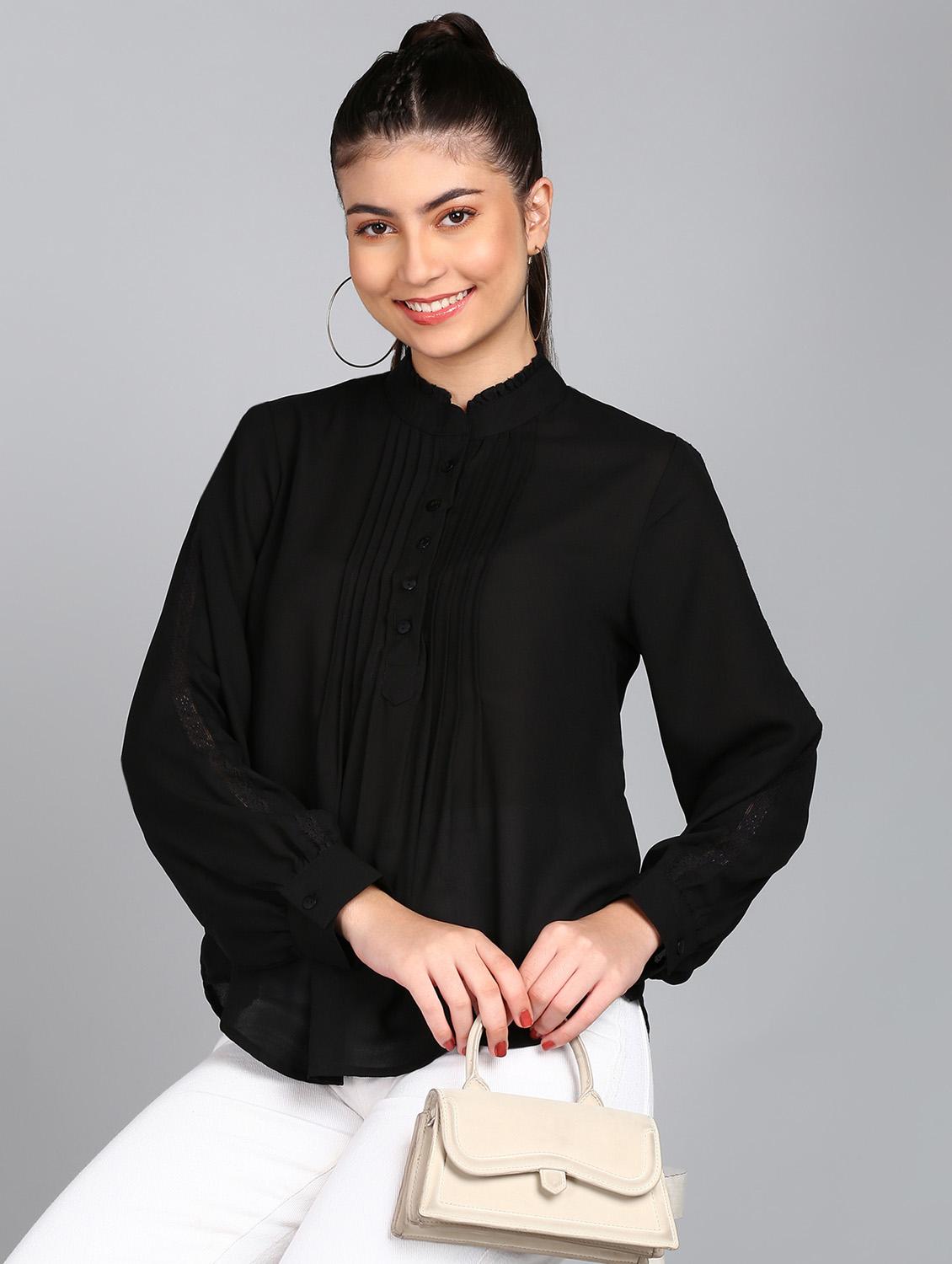 black solid a-line top - 20487207 - Standard Image - 1