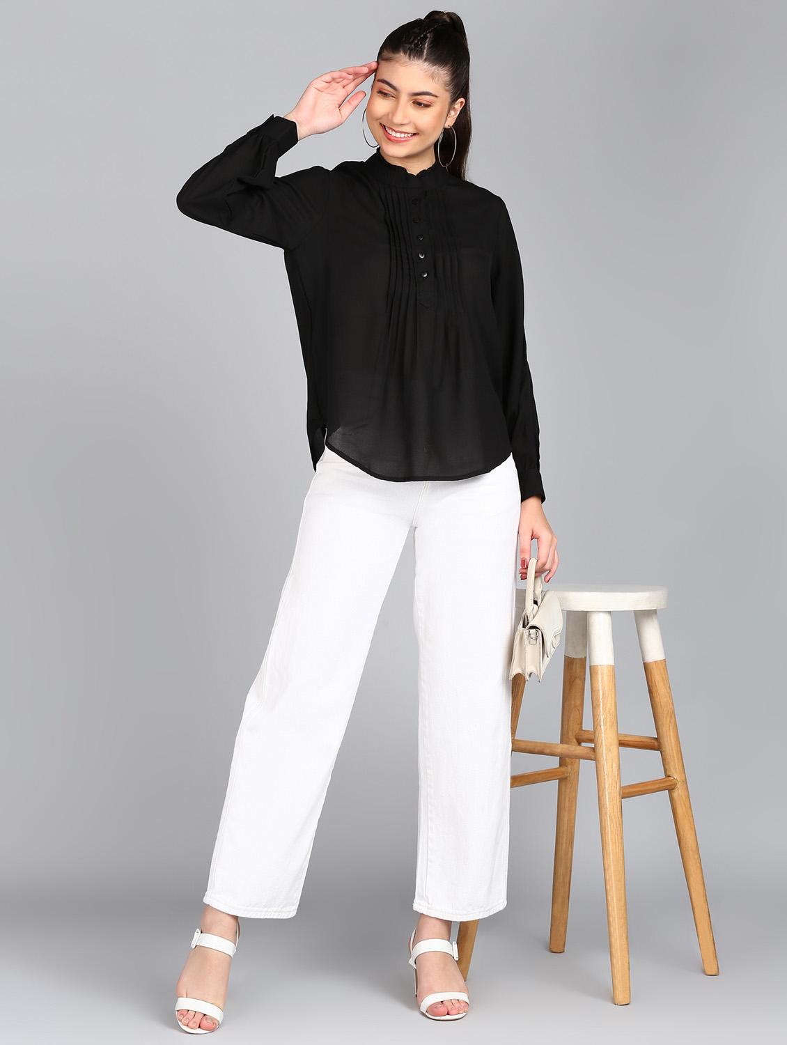 black solid a-line top - 20487207 - Standard Image - 4