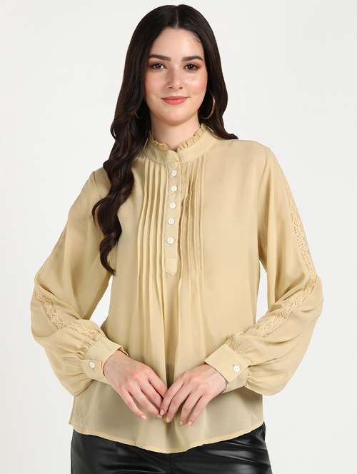 beige solid a-line top - 20487209 -  Standard Image - 0