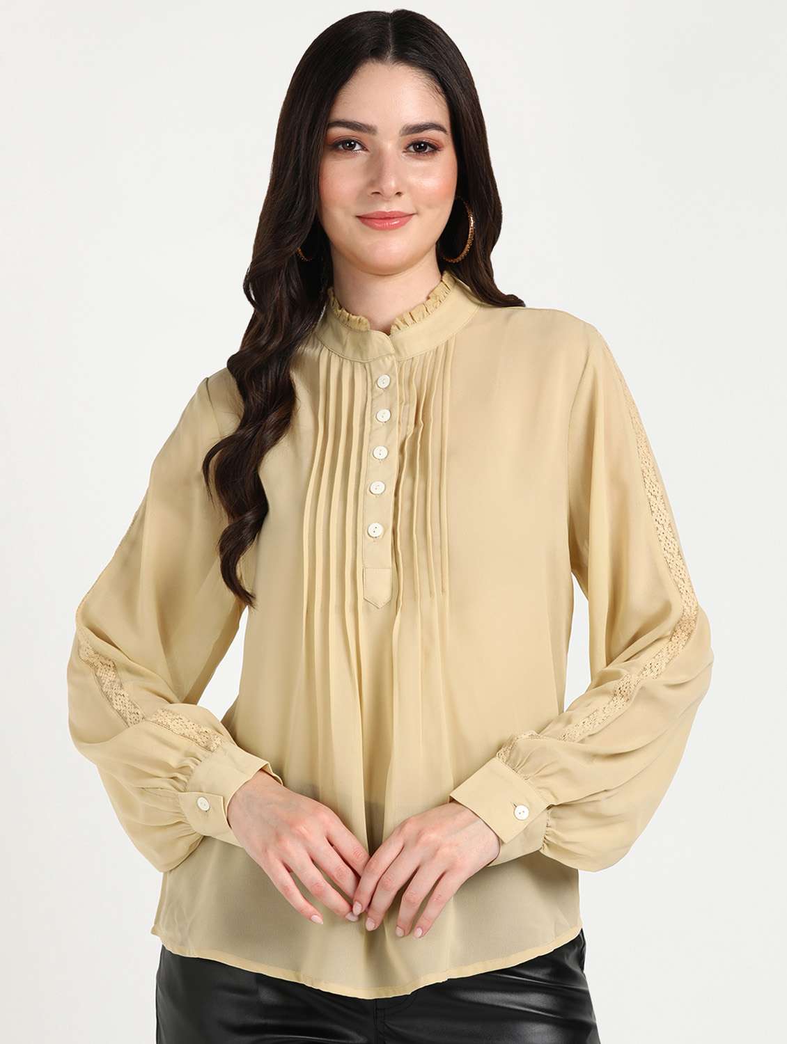 beige solid a-line top - 20487209 -  Zoom Image - 0