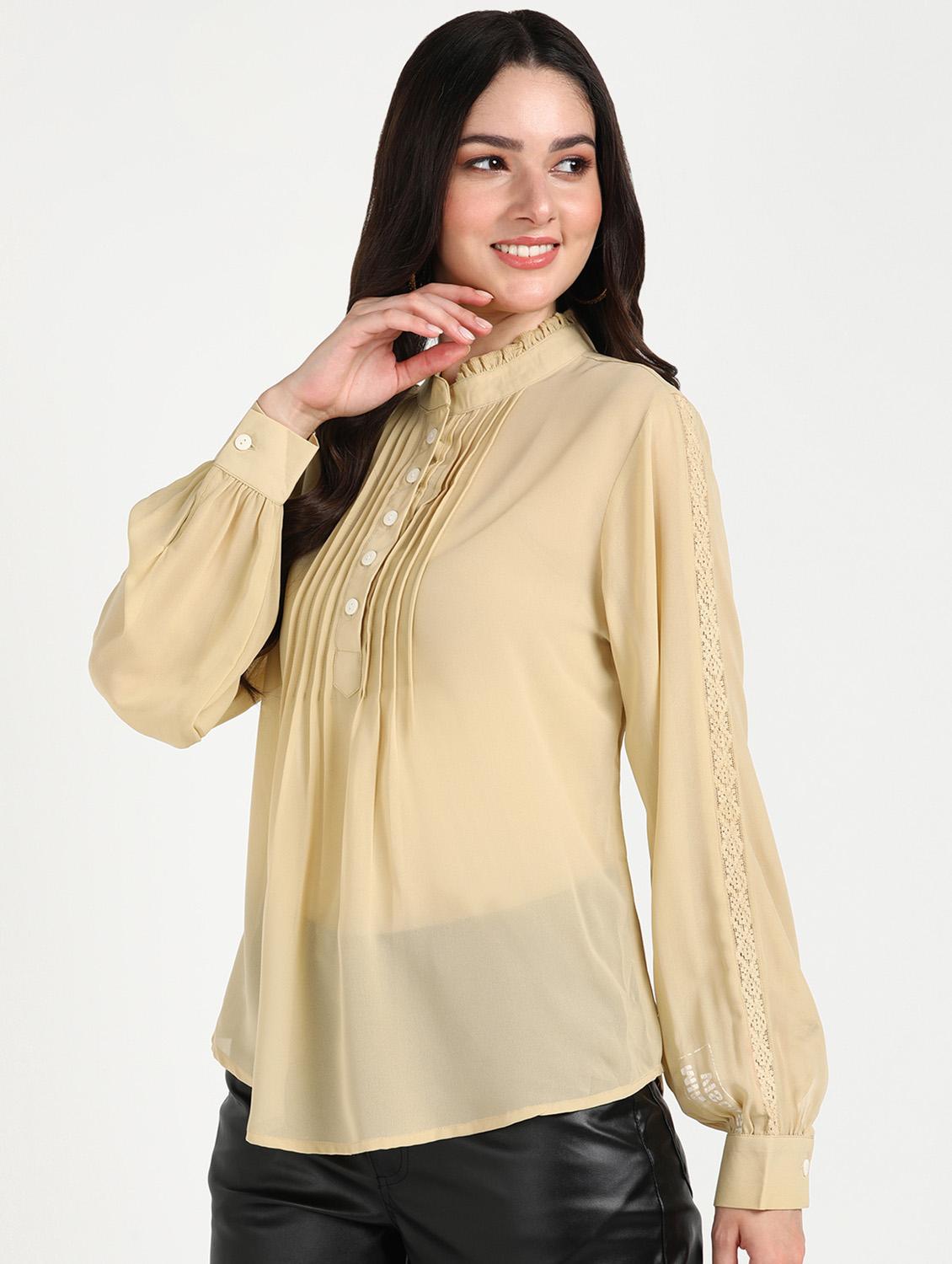 beige solid a-line top - 20487209 -  Standard Image - 1