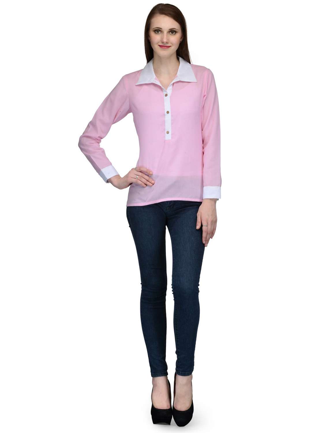 rosewater solid shirt collar regular top - 20487211 -  Standard Image - 4