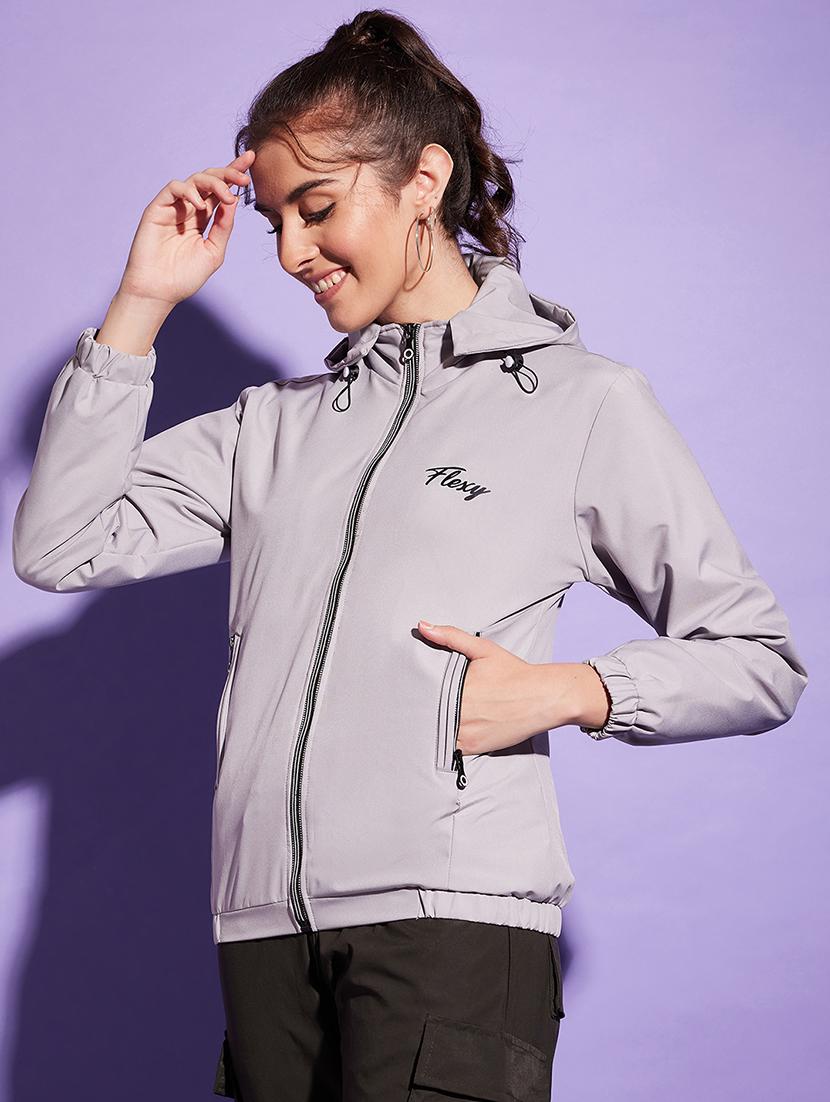 women grey polyester windcheater jacket - 20487221 - Standard Image - 1