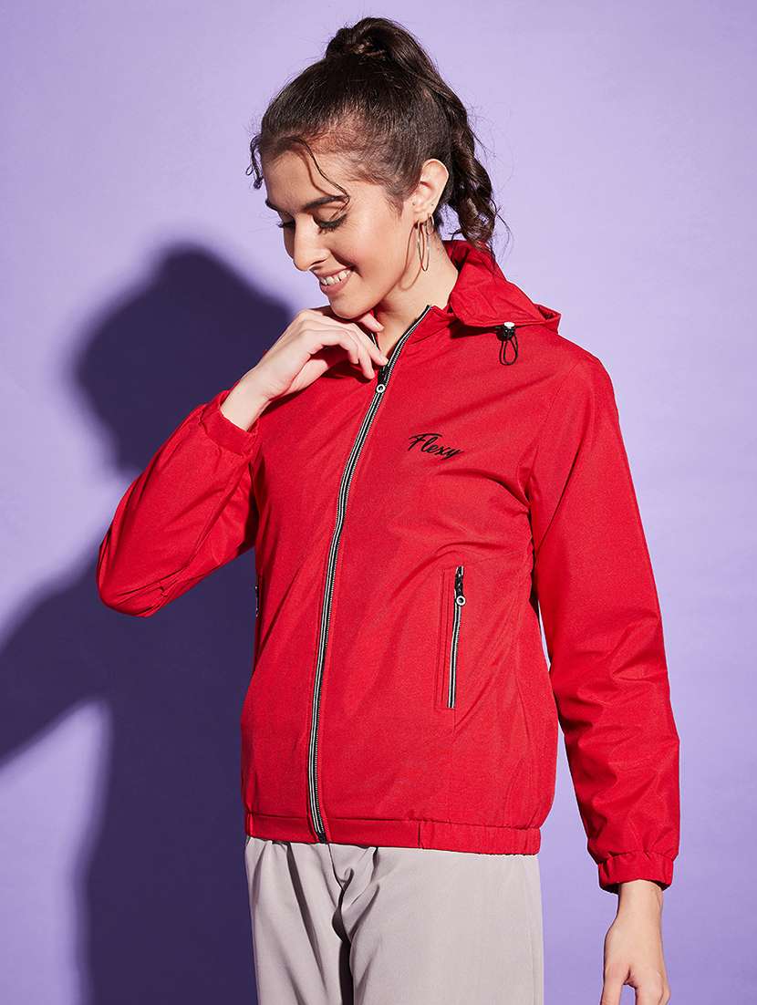women red polyester windcheater jacket - 20487223 -  Standard Image - 1