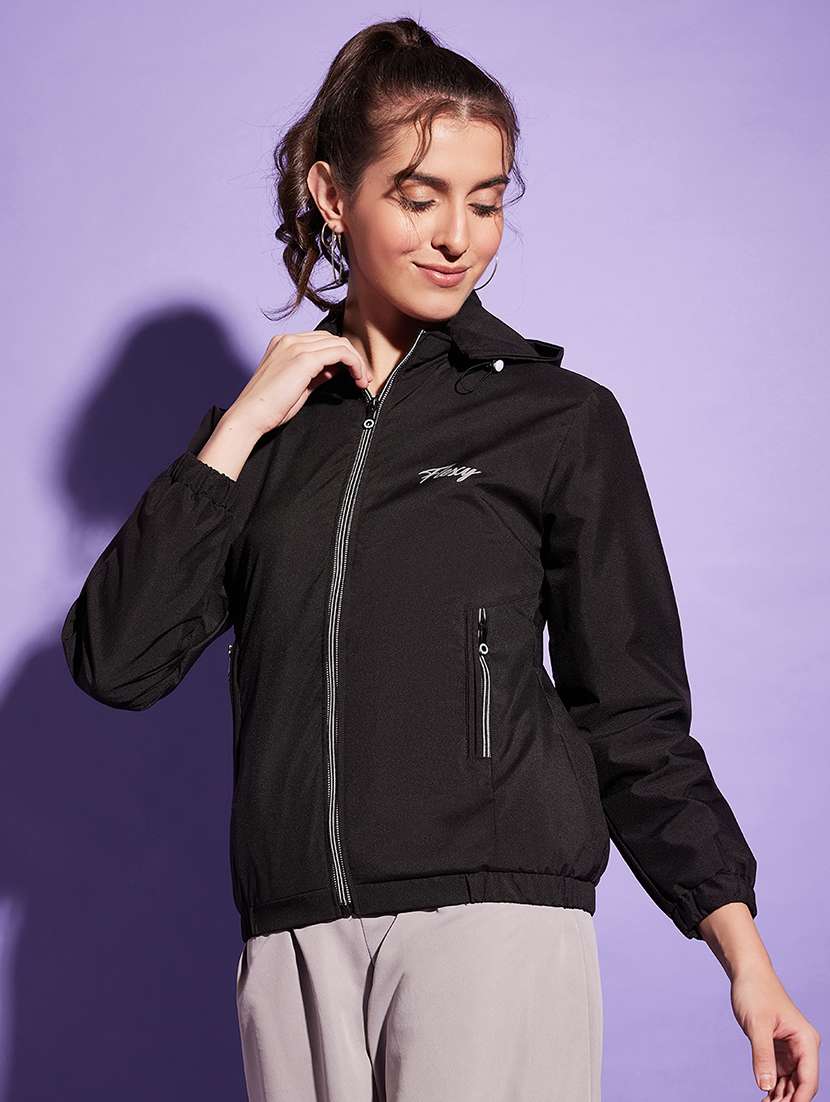 women black polyester windcheater jacket - 20487224 - Standard Image - 1