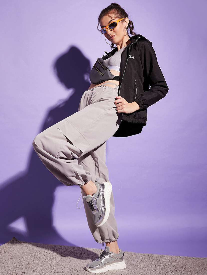 women black polyester windcheater jacket - 20487224 - Standard Image - 4