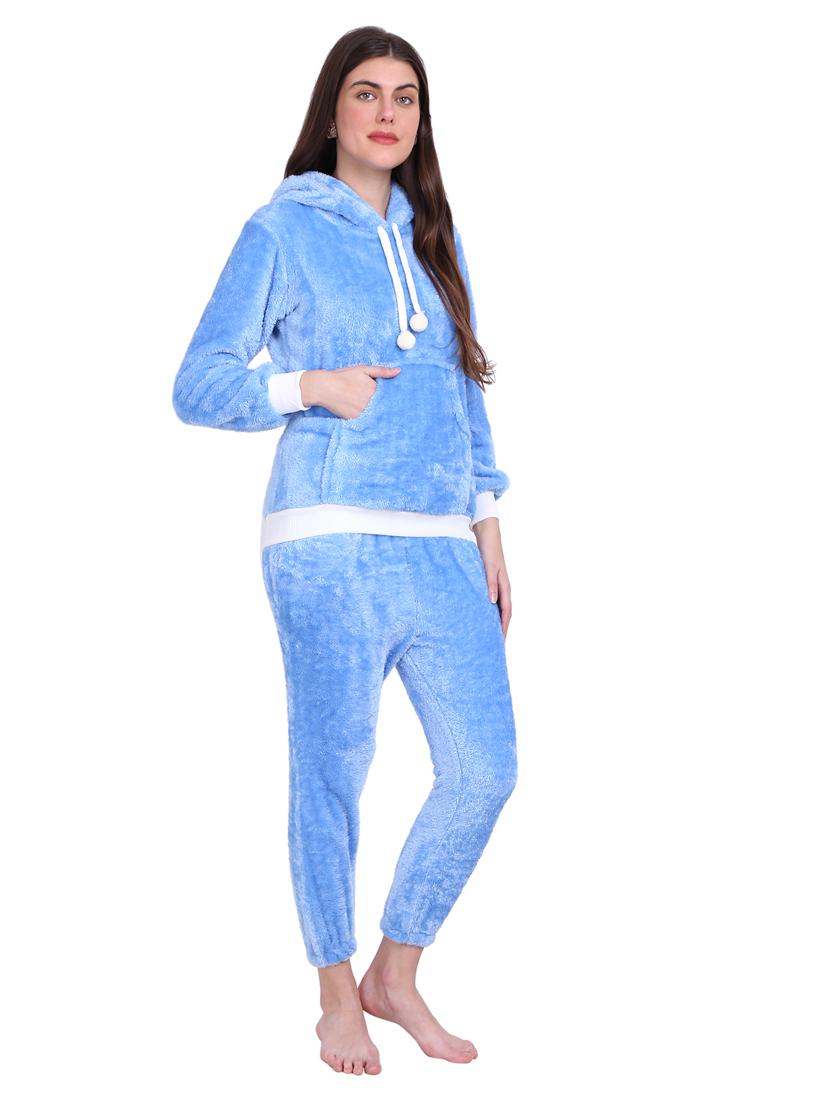 light blue solid hooded co-ord set - 20487532 - Standard Image - 1
