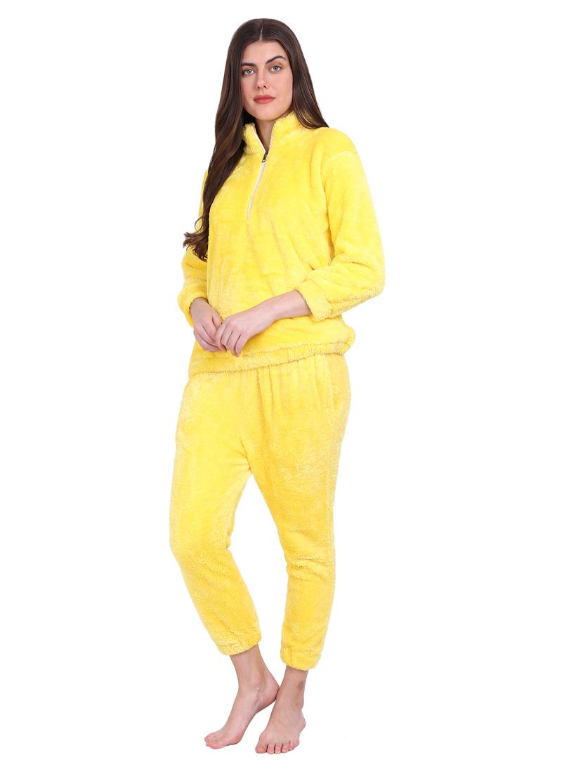 yellow solid fur co-ord set - 20487534 -  Standard Image - 1
