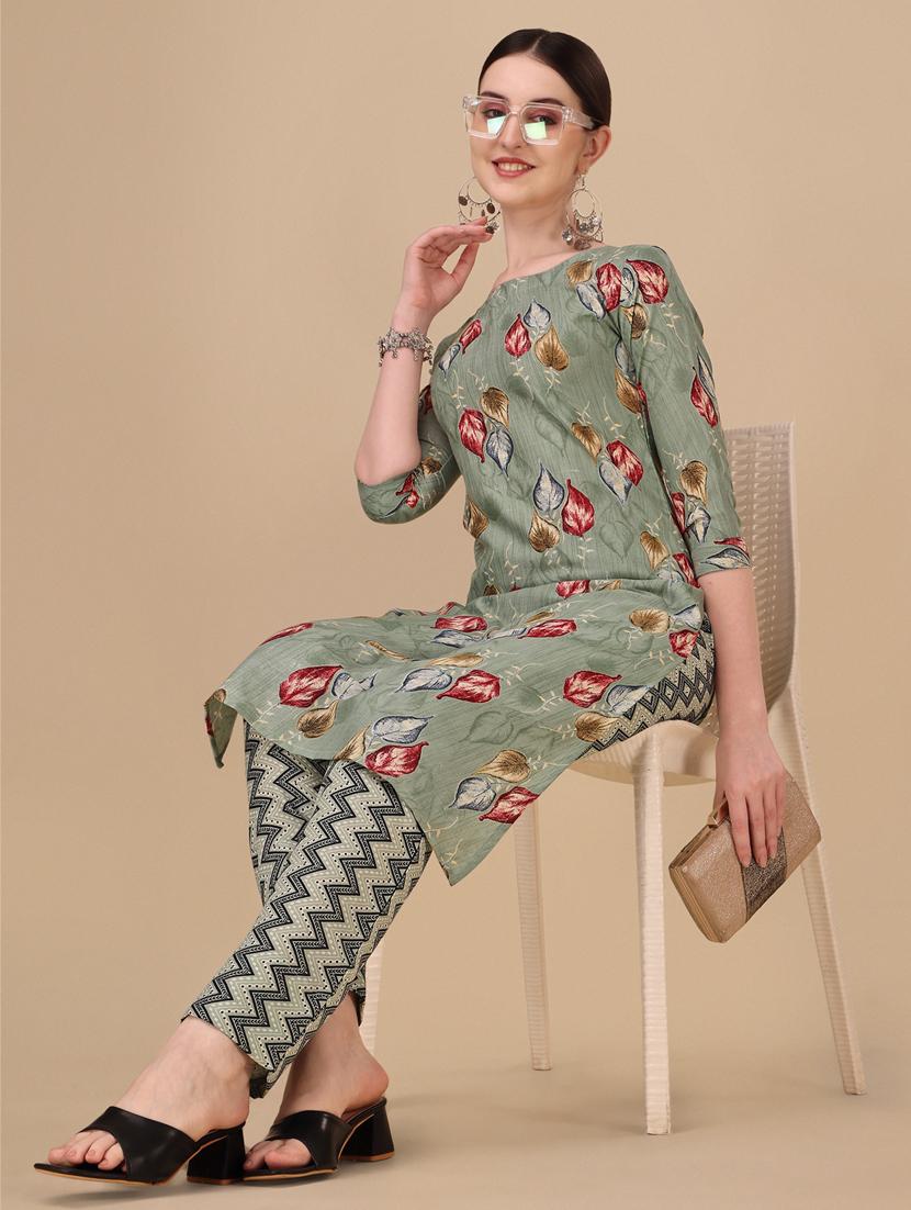 neo mint three quarter sleeve kurta pant set - 20487766 - Standard Image - 4