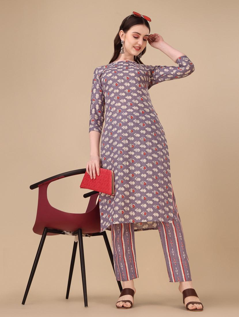 taupe three quarter sleeve kurta pant set - 20487771 - Standard Image - 4