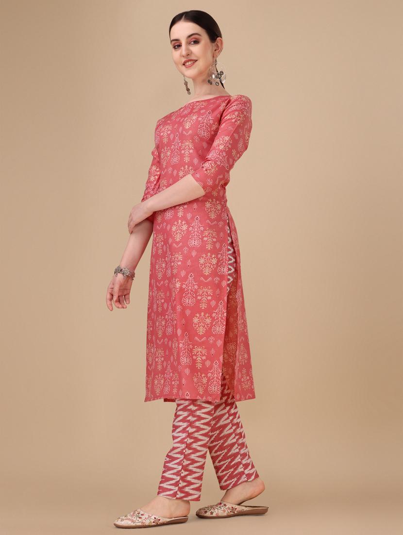 coral three quarter sleeve kurta pant set - 20487773 -  Standard Image - 1