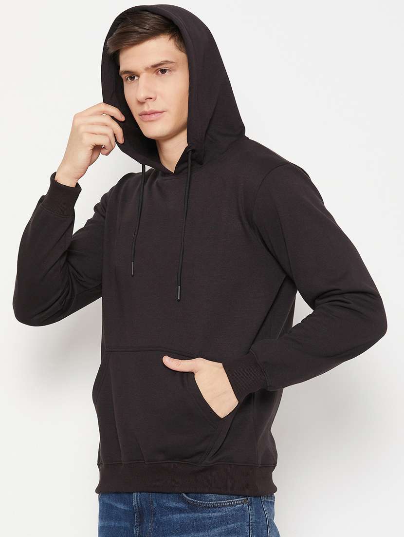 black solid hooded neck regular sweatshirt - 20488586 -  Standard Image - 1