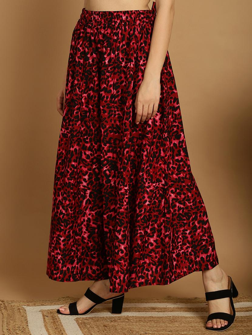 women red animal print flared palazzo - 20488603 - Standard Image - 1