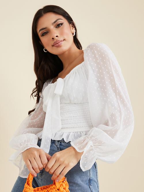 white self design crop top - 20488957 -  Standard Image - 0