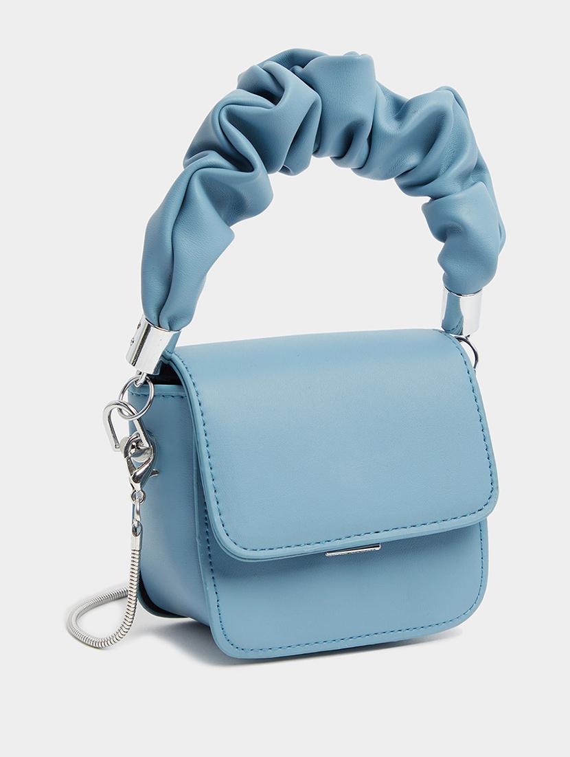 blue leatherette solid sling bag