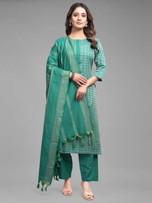 sea green three quarter sleeve kurta pant set - 20490900 -  Standard Image - 0