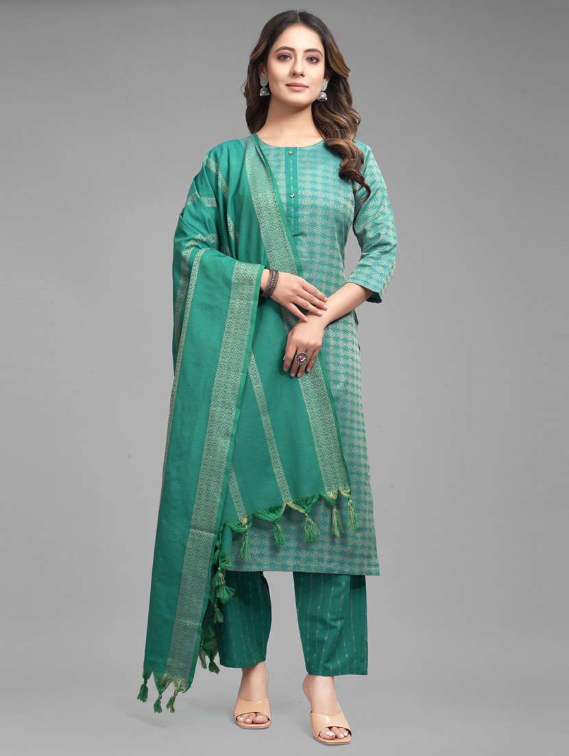 sea green three quarter sleeve kurta pant set