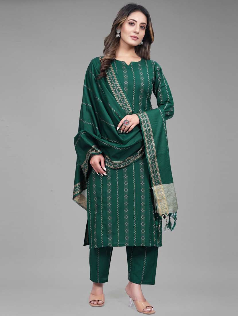 women three quarter sleeve kurta pant with dupatta set