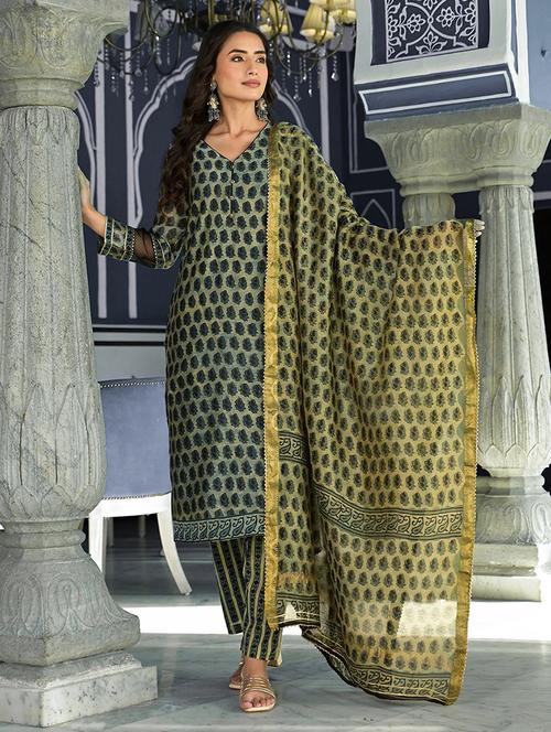 women green long sleeve kurta pant with dupatta set - 20490923 - Standard Image - 0