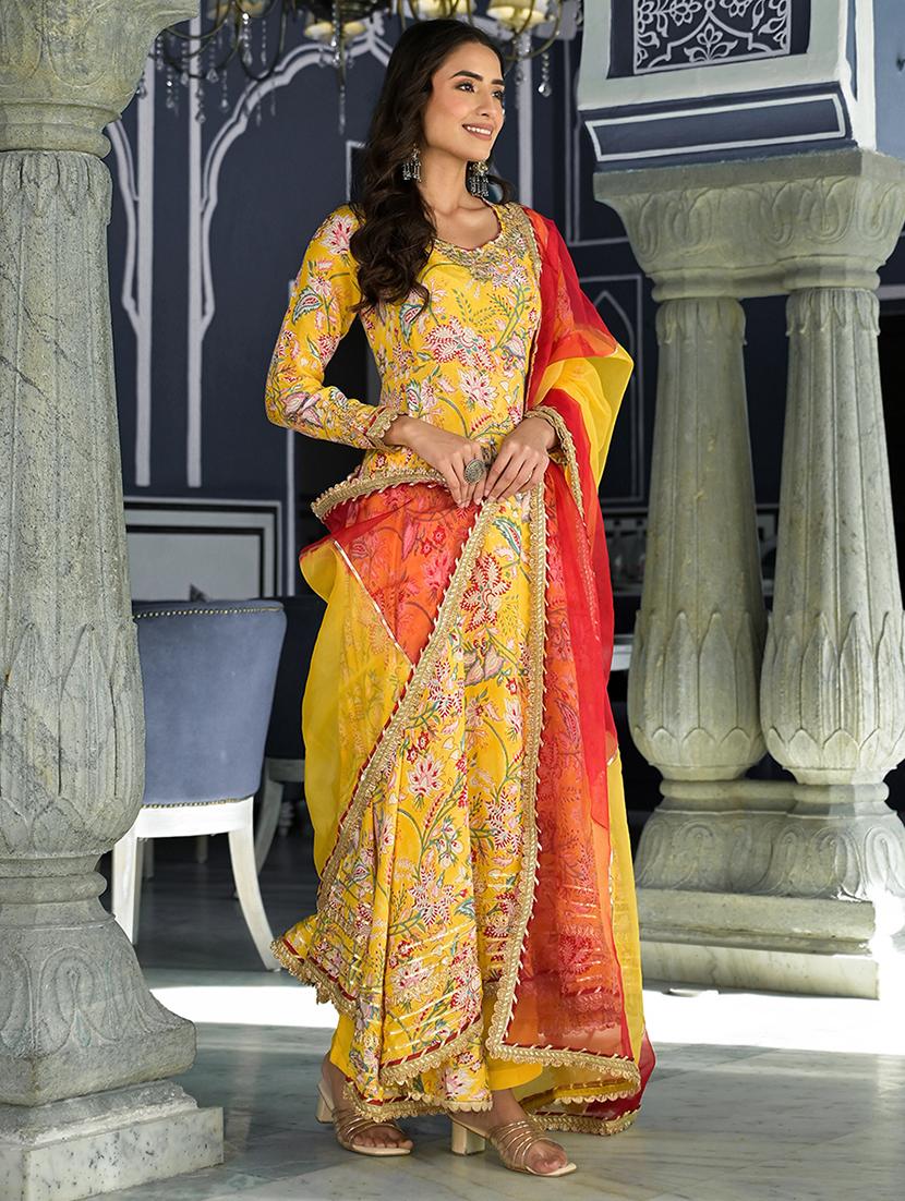 women yellow long sleeve kurta pant with dupatta set - 20490928 - Standard Image - 1