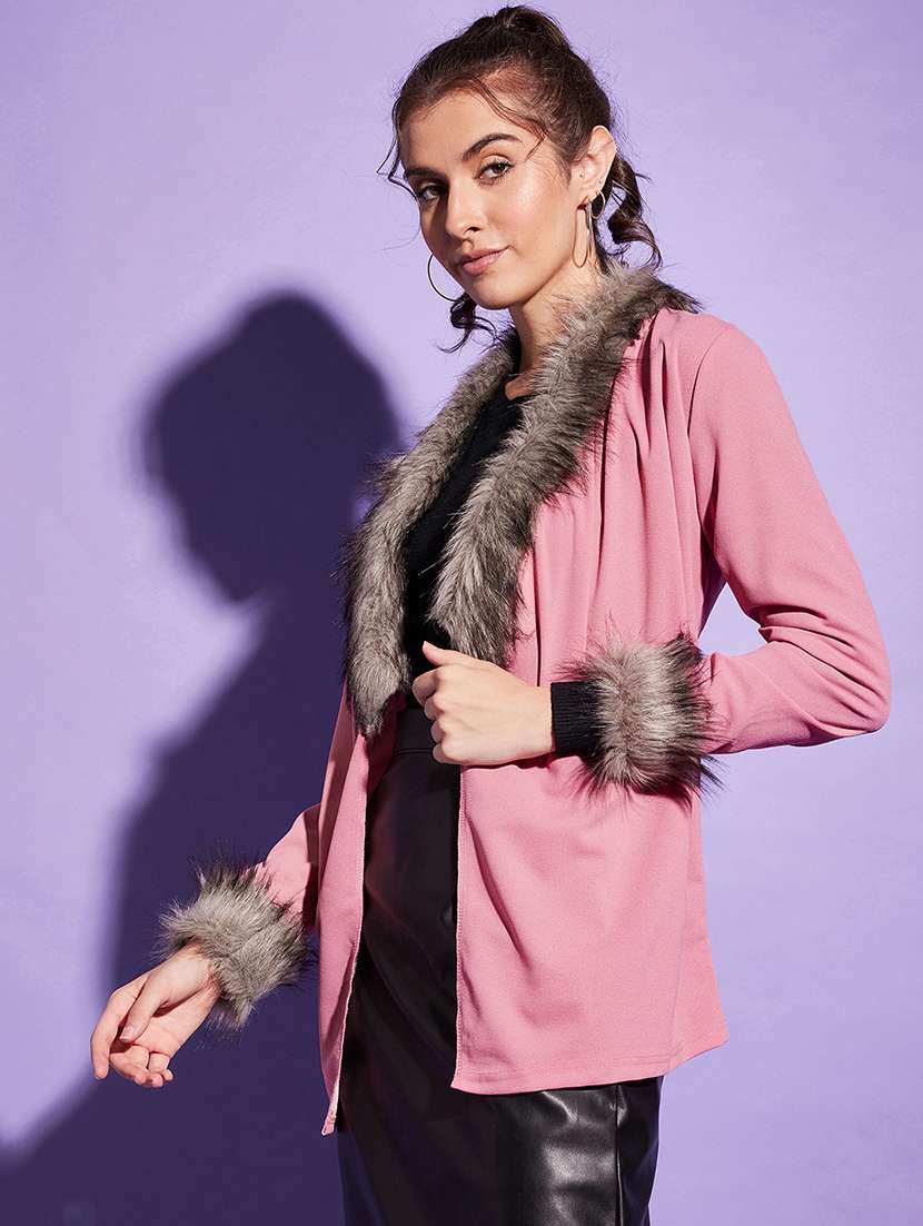 women pink solids long sleeves shrug - 20490934 -  Standard Image - 1