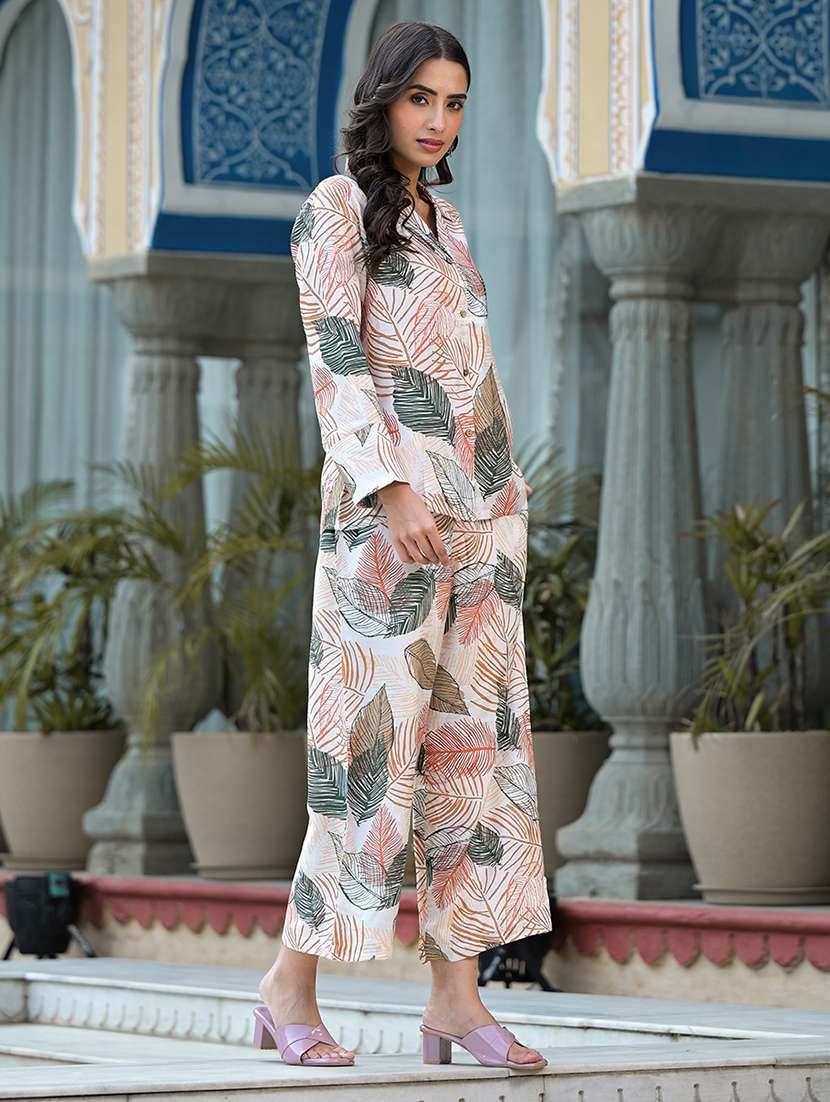 white printed shirt and trouser set - 20490973 -  Standard Image - 1