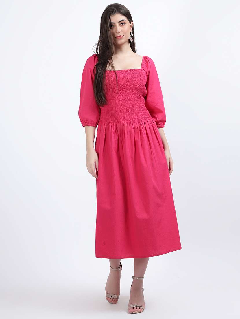 pink solid fit & flare dress - 20491615 -  Zoom Image - 0