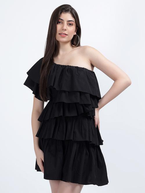 black solid ruffled dress - 20491616 - Standard Image - 0