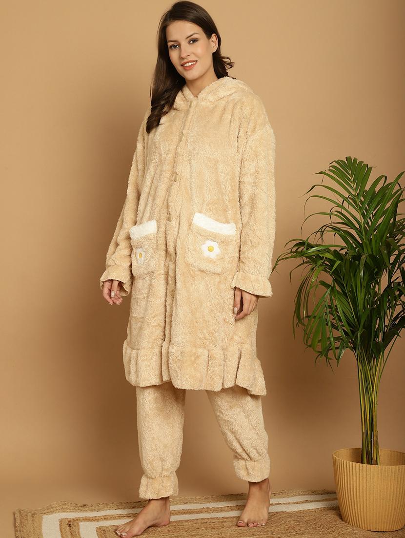 women fur long sleeve pyjama nightwear set - 20492448 - Standard Image - 1
