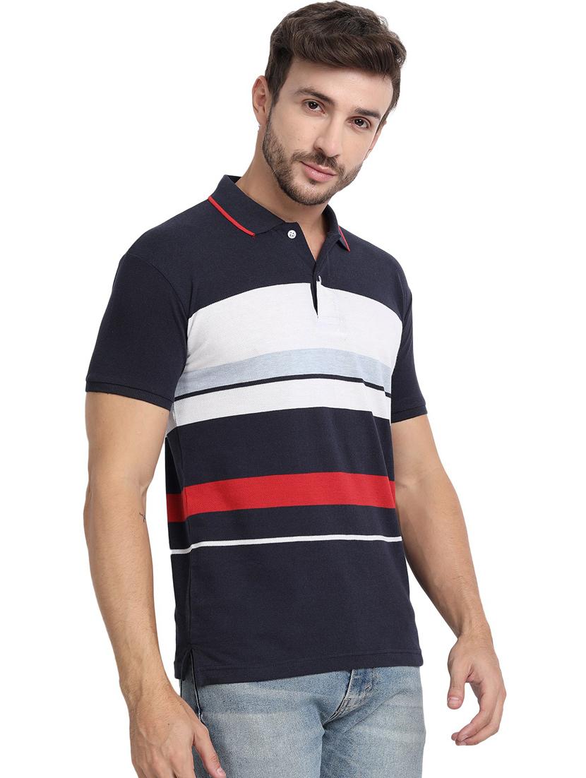 navy blue color block polo t-shirt - 20492764 - Standard Image - 1