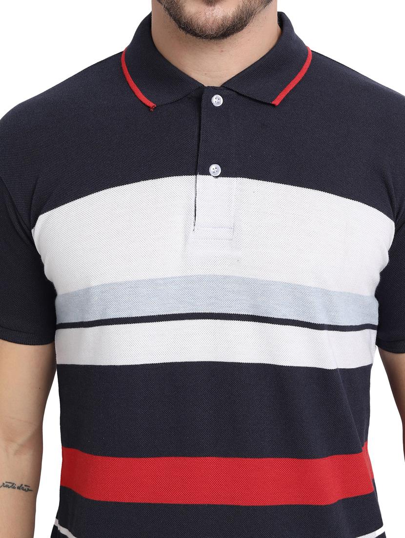navy blue color block polo t-shirt - 20492764 - Standard Image - 4