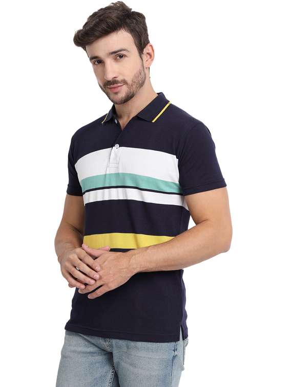 navy blue color block polo t-shirt - 20492765 -  Standard Image - 1