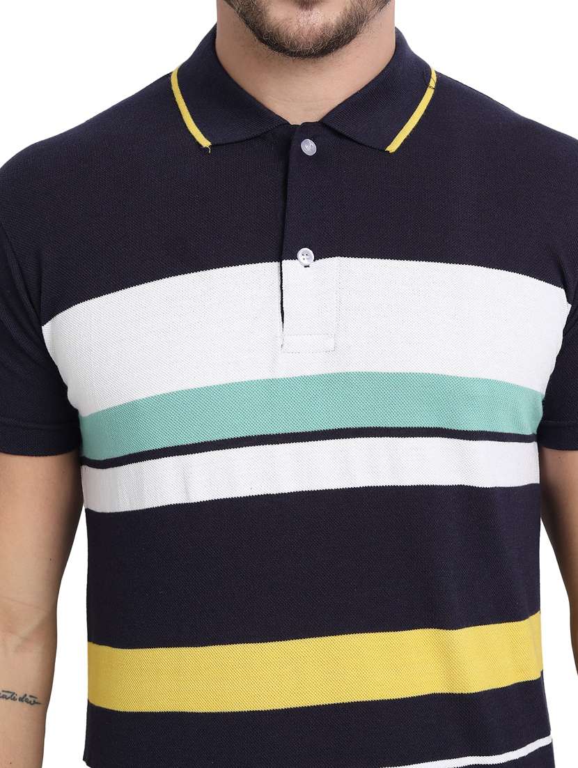 navy blue color block polo t-shirt - 20492765 -  Standard Image - 4