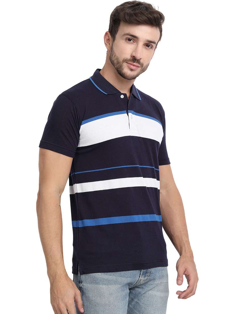 navy blue color block polo t-shirt - 20492766 -  Standard Image - 1