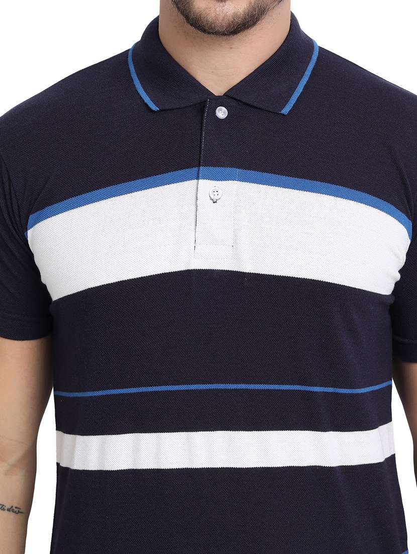navy blue color block polo t-shirt - 20492766 -  Standard Image - 4