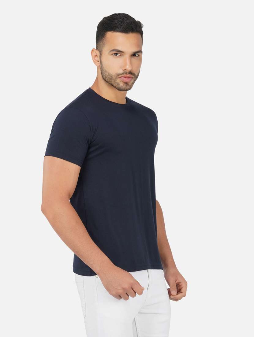 navy blue solid regular t-shirt - 20492770 -  Standard Image - 1