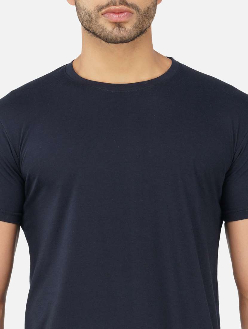 navy blue solid regular t-shirt - 20492770 -  Standard Image - 4