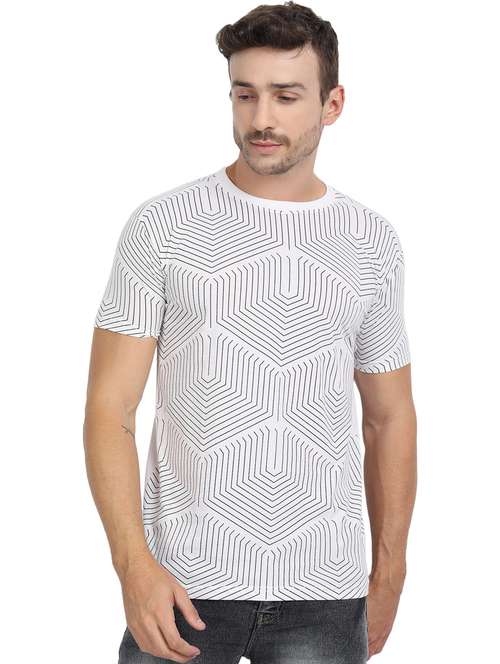 white geometric front print t-shirt - 20492784 - Standard Image - 0