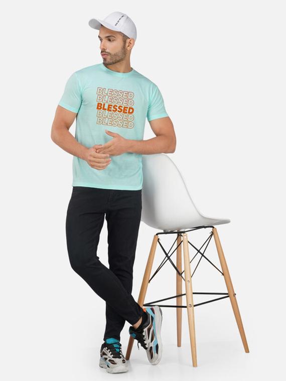 light blue typography chest print t-shirt - 20492798 - Standard Image - 1