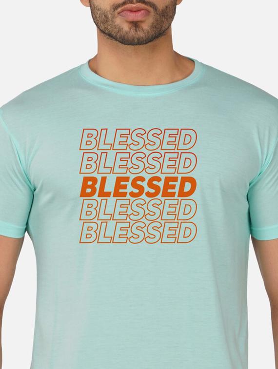 light blue typography chest print t-shirt - 20492798 - Standard Image - 4