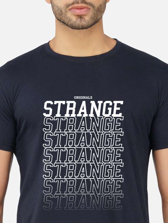 navy blue typography front print t-shirt - 20492799 -  Standard Image - 4