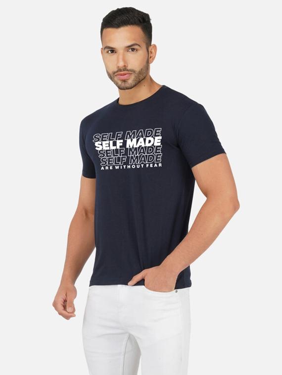 navy blue typography chest print t-shirt - 20492801 - Standard Image - 1