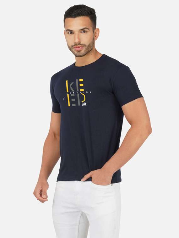 navy blue typography chest print t-shirt - 20492803 -  Standard Image - 1