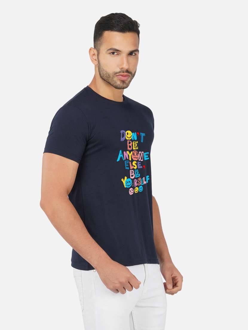 navy blue graphic front print t-shirt - 20492807 -  Standard Image - 1