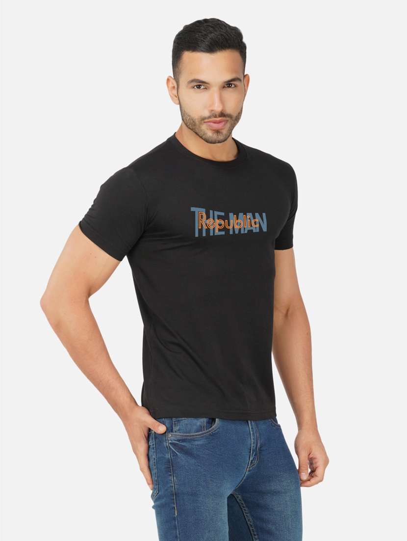black typography chest print t-shirt - 20492811 - Standard Image - 1
